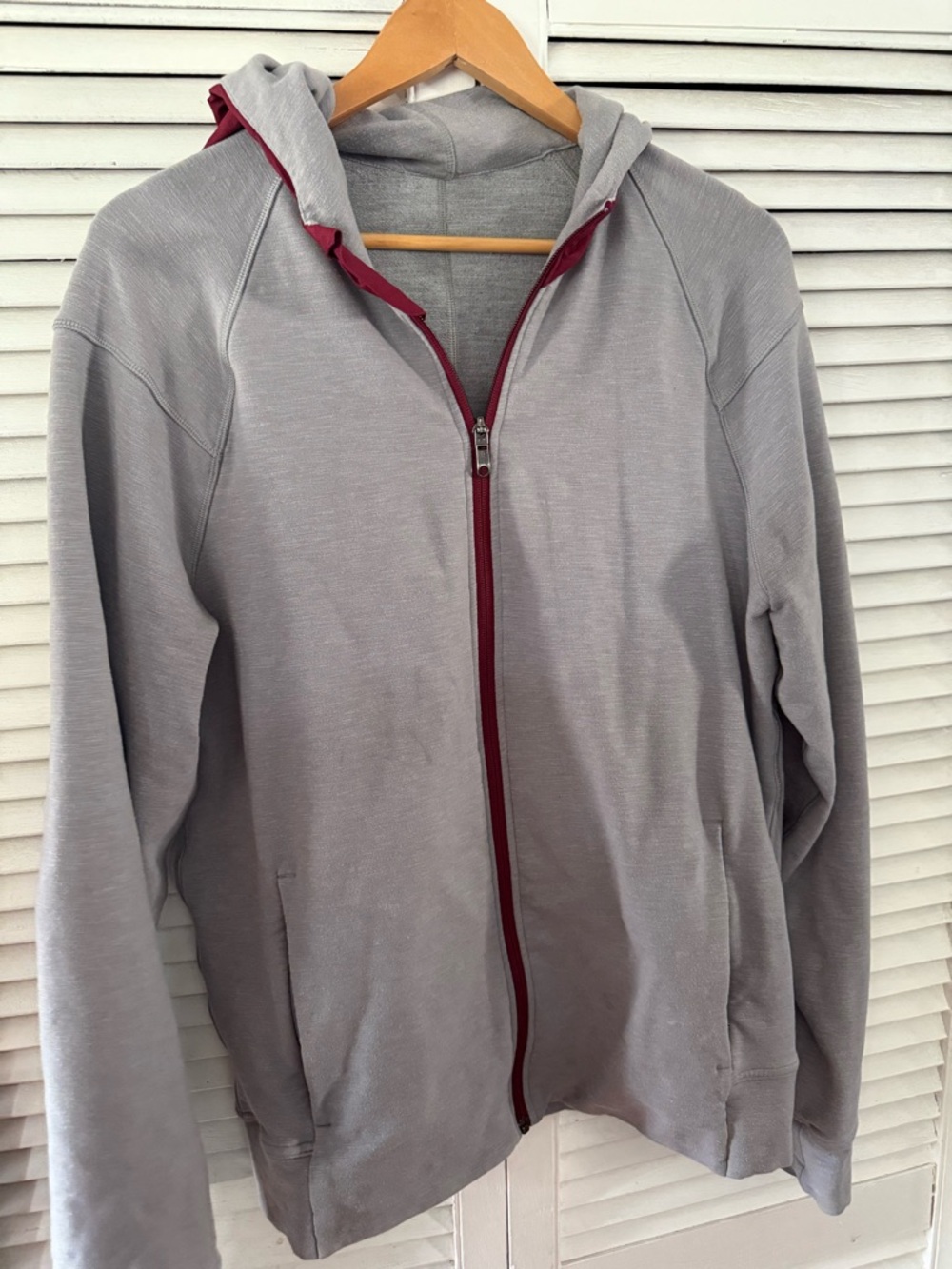 lululemon athletica Light Gray Zip Hoodie with Maroon Trim